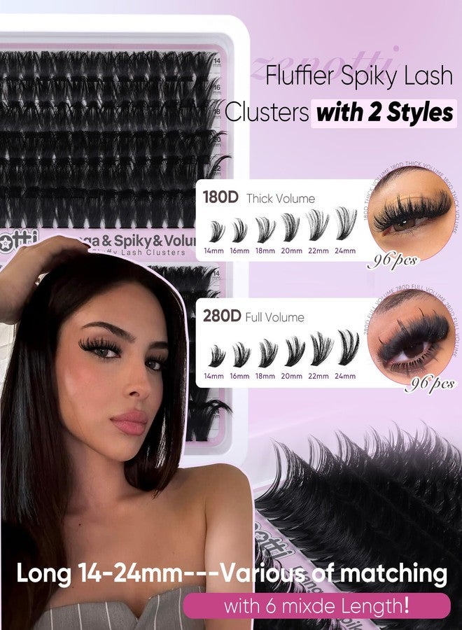 zenotti Fluffy Lash Clusters with Spikes 180D+280D Thick Spiky Cluster Eyelash Extensions 14-24MM Long Lash Clusters Wispy Individual Lashes Manga Eyelashes Extension at Home by zenotti - Image 2